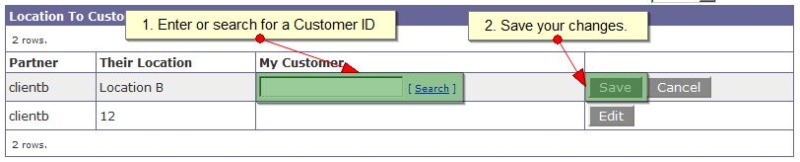 Edit Location To Customer Mapping