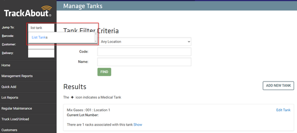 Manage Tanks Page