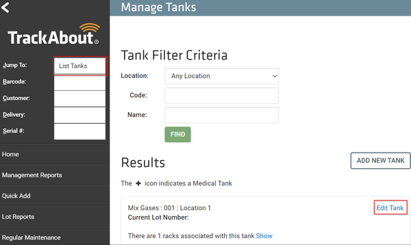Manage Tanks Page
